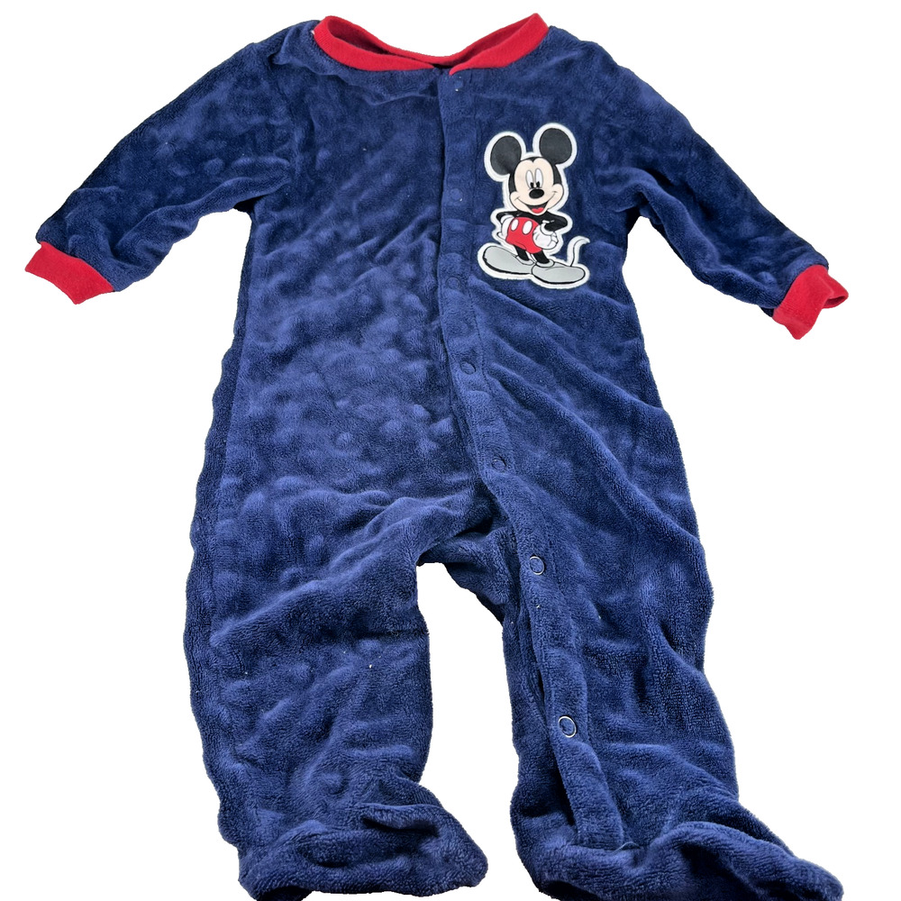 Disney Baby Mickey Mouse Sleeper Infant 3-6M Blue Fleece Footed